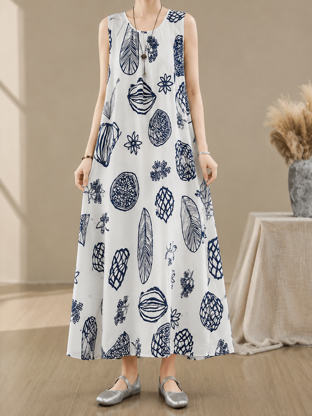 Printed Sleeveless Maxi Dress