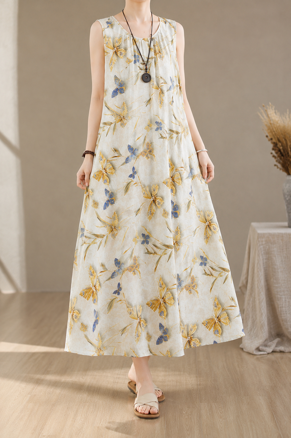 Yellow Floral Flowy Maxi Dress