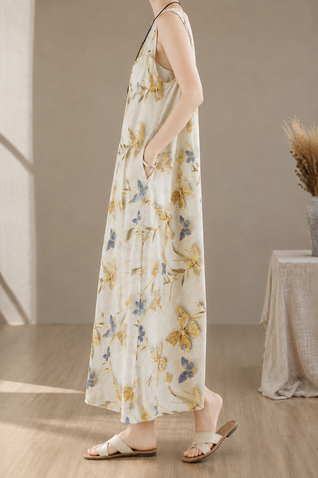 Yellow Floral Flowy Maxi Dress