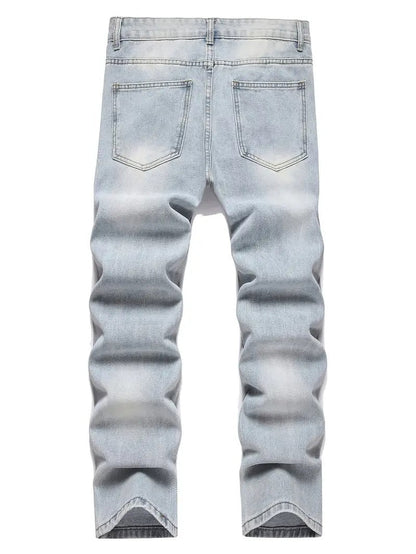 Light Blue Relaxed-Fit Distressed Jeans