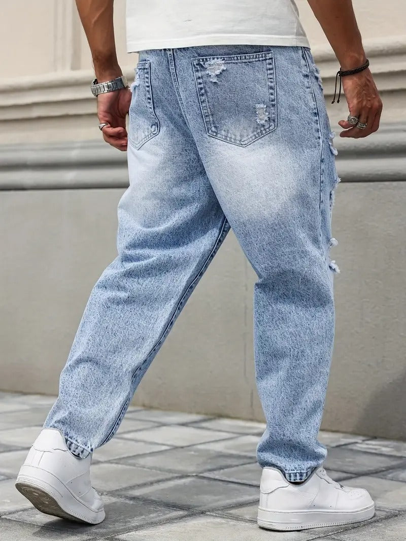 Acid Wash Distressed Baggy Jeans