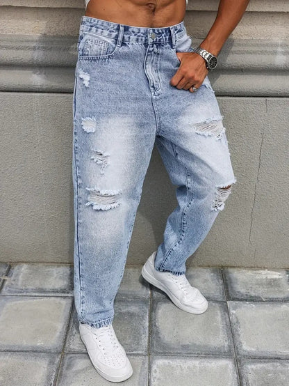 Acid Wash Distressed Baggy Jeans