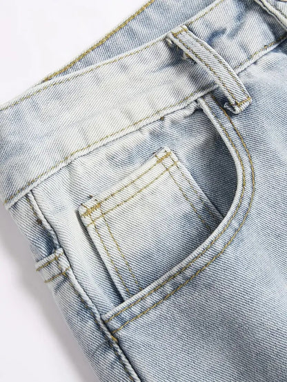Light Blue Relaxed-Fit Distressed Jeans