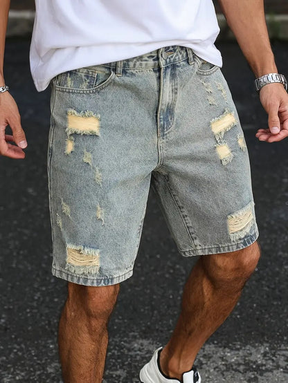 Distressed Denim Shorts - Light Blue