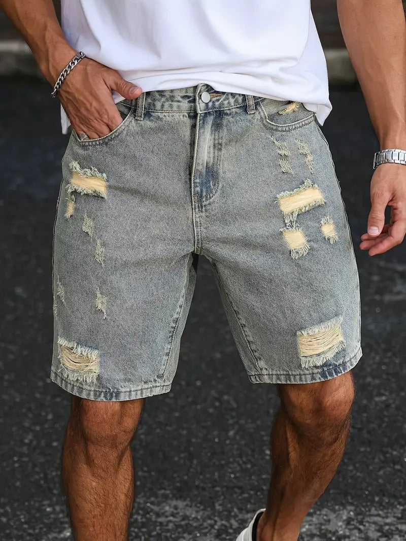 Distressed Denim Shorts - Washed