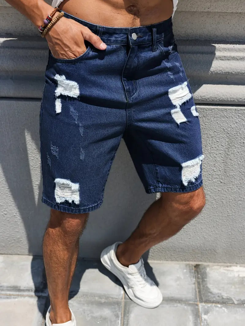 Distressed Denim Shorts - Washed Blue