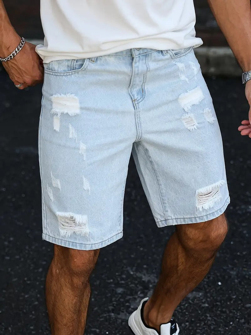 Distressed Denim Shorts - Dark Blue