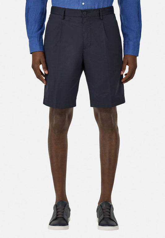 Tailored Pleated Chino Shorts - Navy Blue