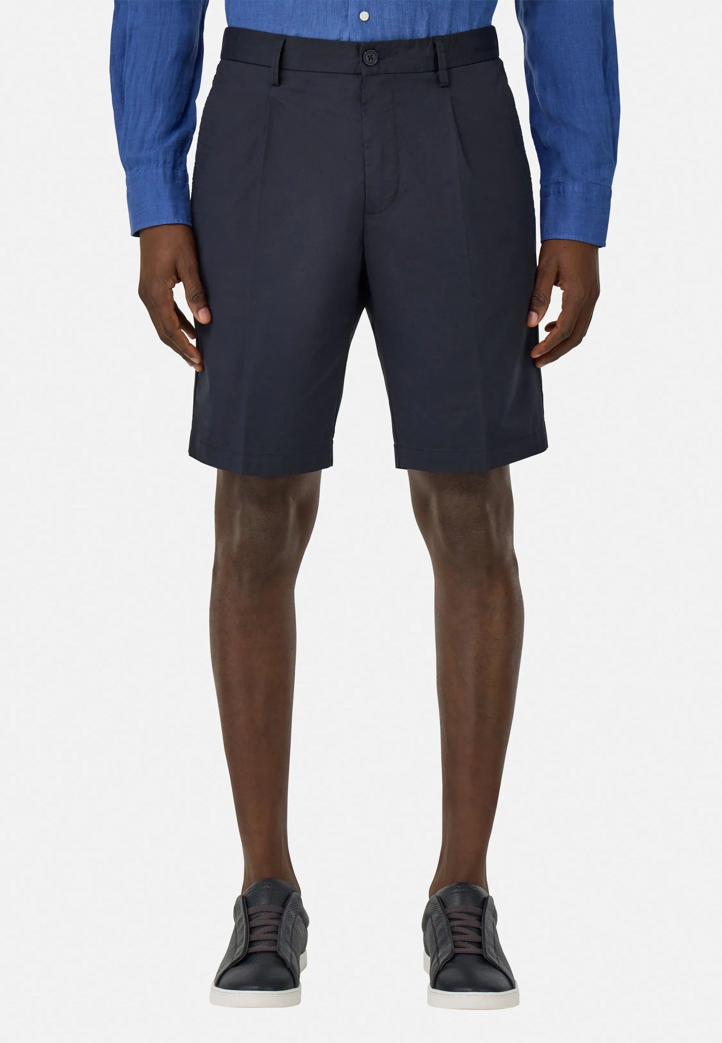 Tailored Pleated Chino Shorts - Light Blue