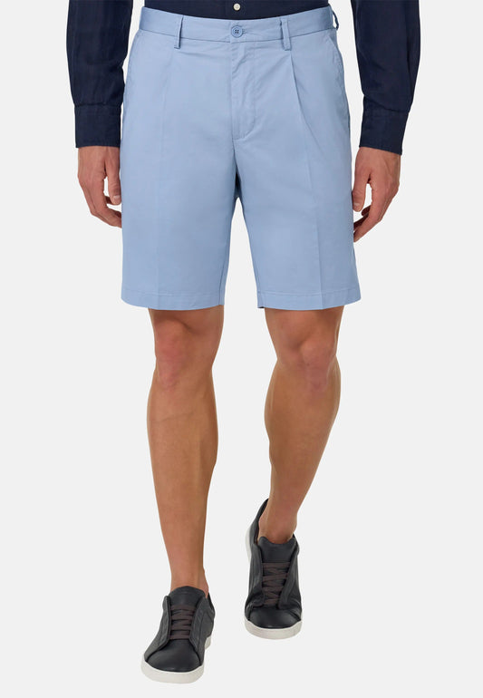 Tailored Pleated Chino Shorts - Light Blue