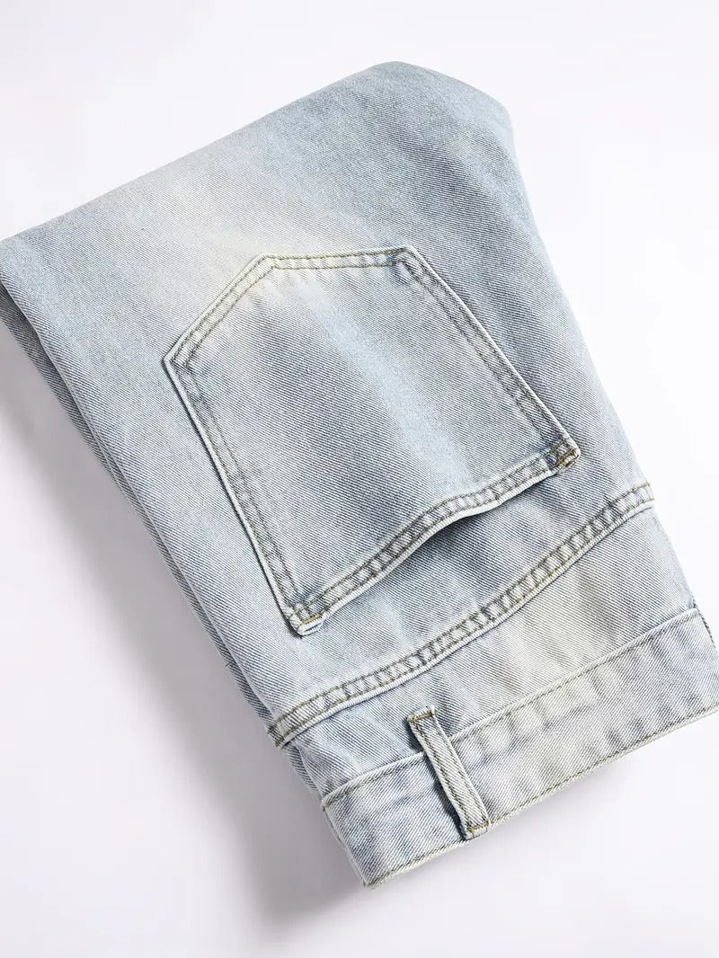 Light Blue Relaxed-Fit Distressed Jeans