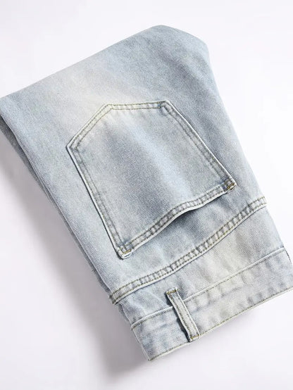 Light Blue Relaxed-Fit Distressed Jeans