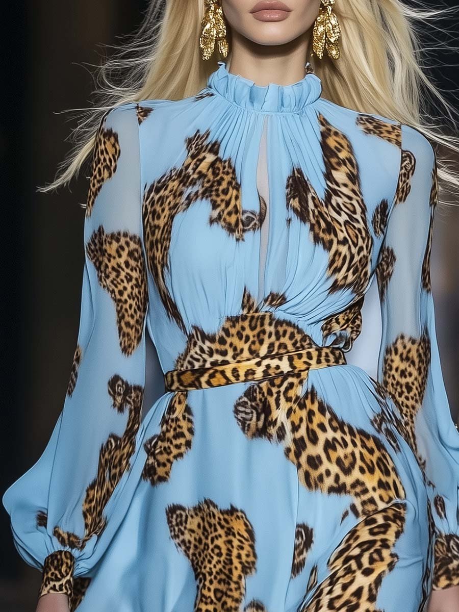 Leopard Print Chiffon Mini Dress