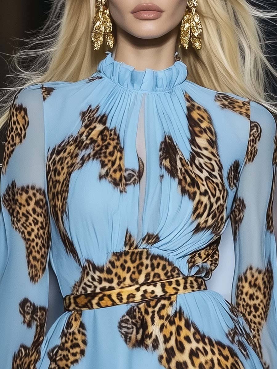 Leopard Print Chiffon Mini Dress
