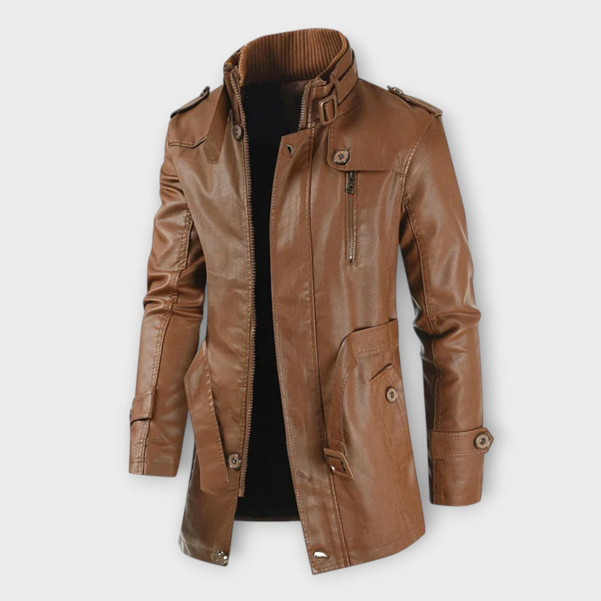 Elegant Long Leather Biker Jacket