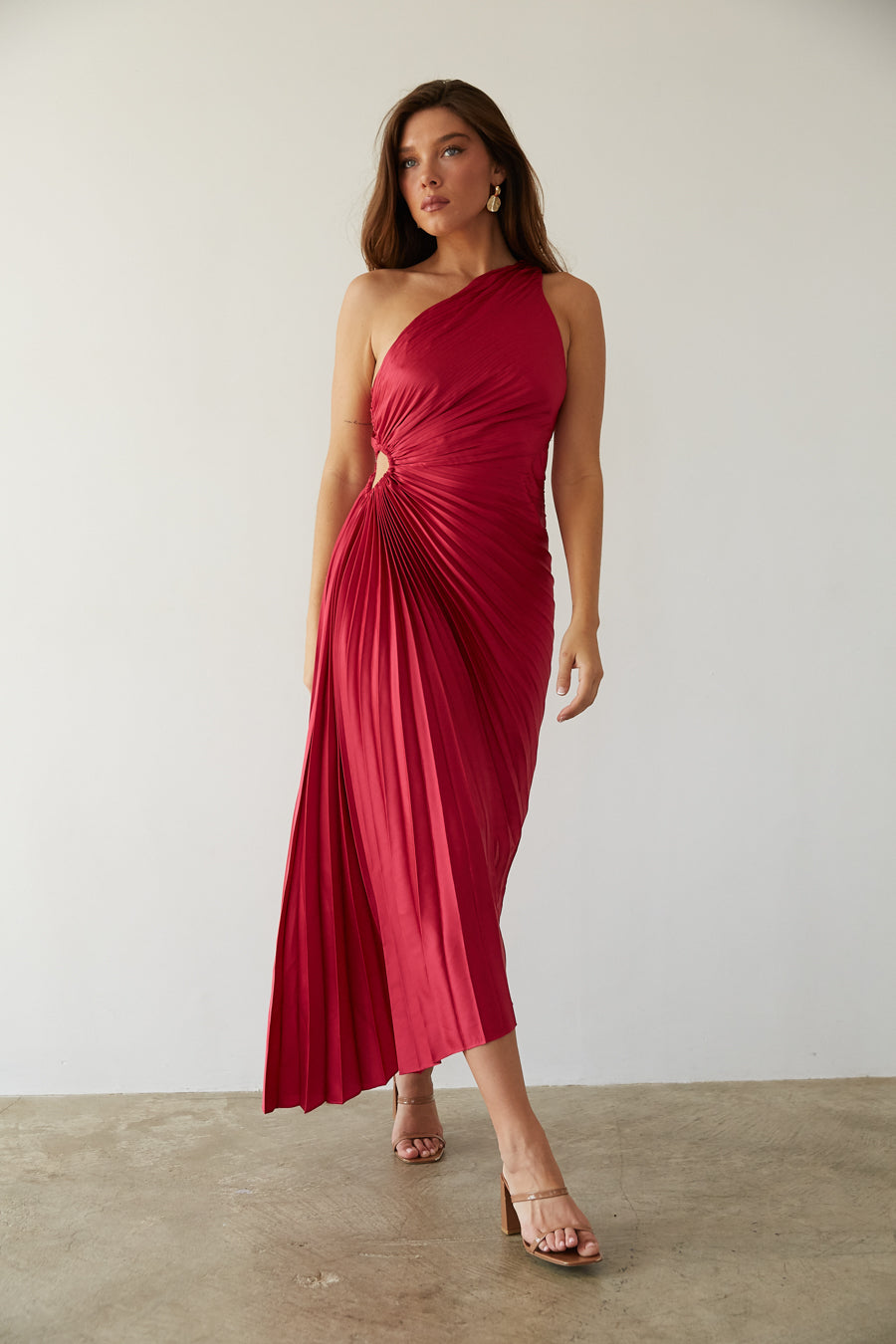 ivy pleated one shoulder dress Ivy ALC Olive green One-Shoulder Gown by ALC